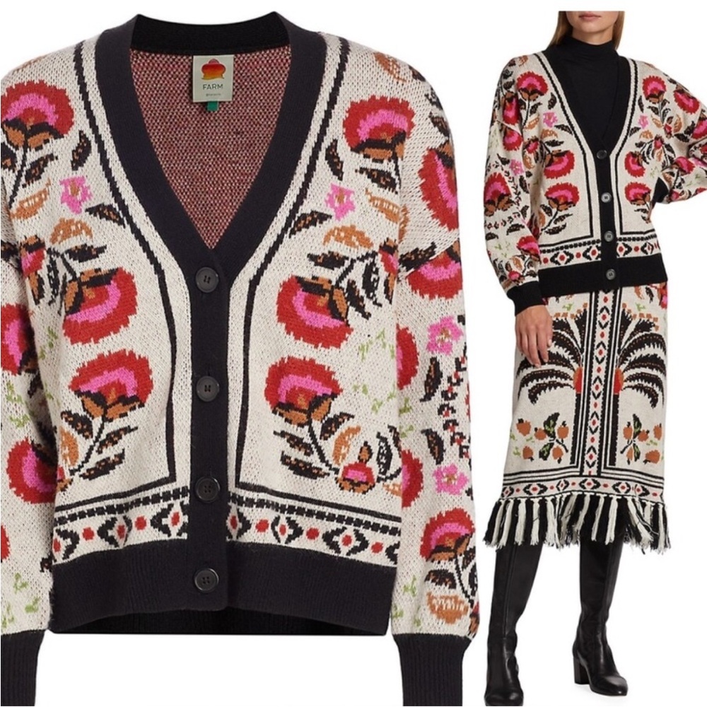FARM Rio Palms Paradise Cardigan Sweater V-neck